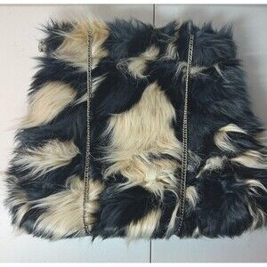Mark  Avon Black Off White Faux Fur Tote Bag  Silver Chain Strap Handbag